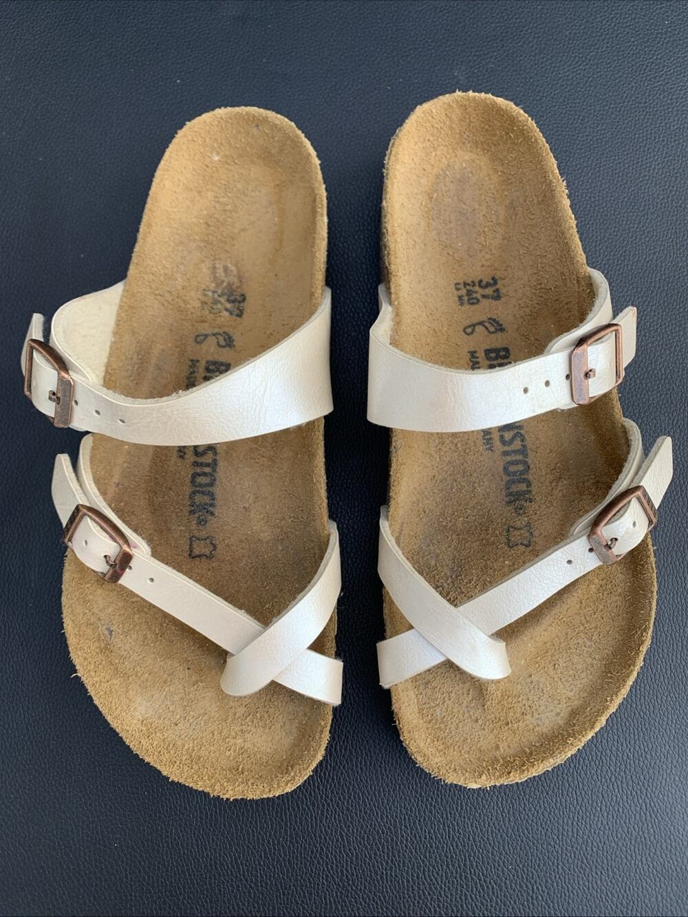 Birkenstock Sandals White Mayari Sz 38 Or 7 Womens